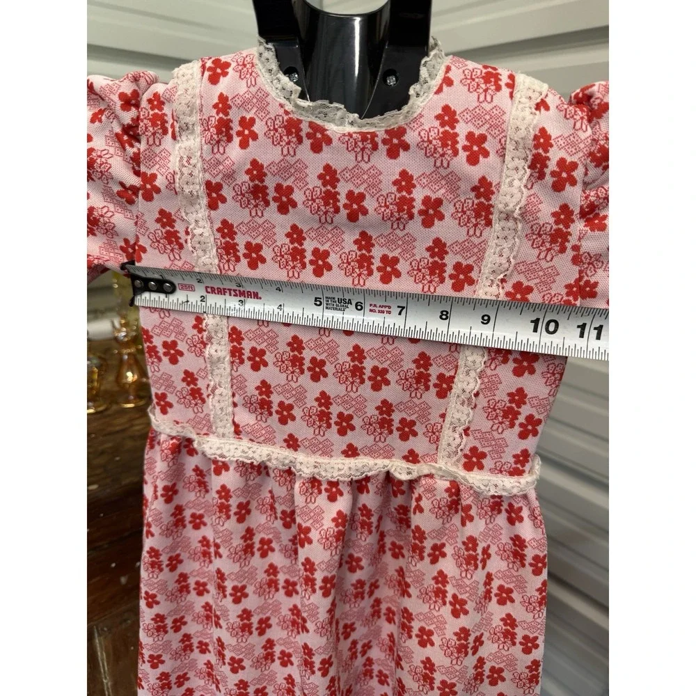 Vintage Handmade Little House Prairie Girls Dress Pink Red Floral Lace 4T